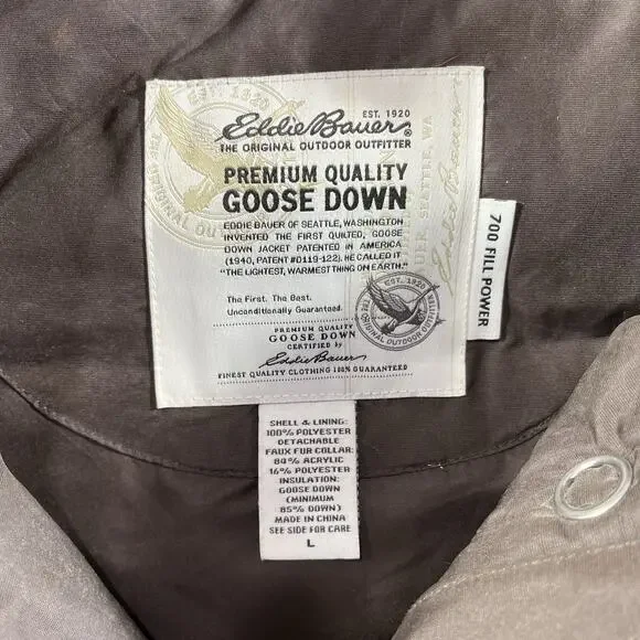 Eddie Bauer 700 Fill Goose Down Puffer Vest Women L Brown Faux Fur Trim Quilted - Picture 3 of 7